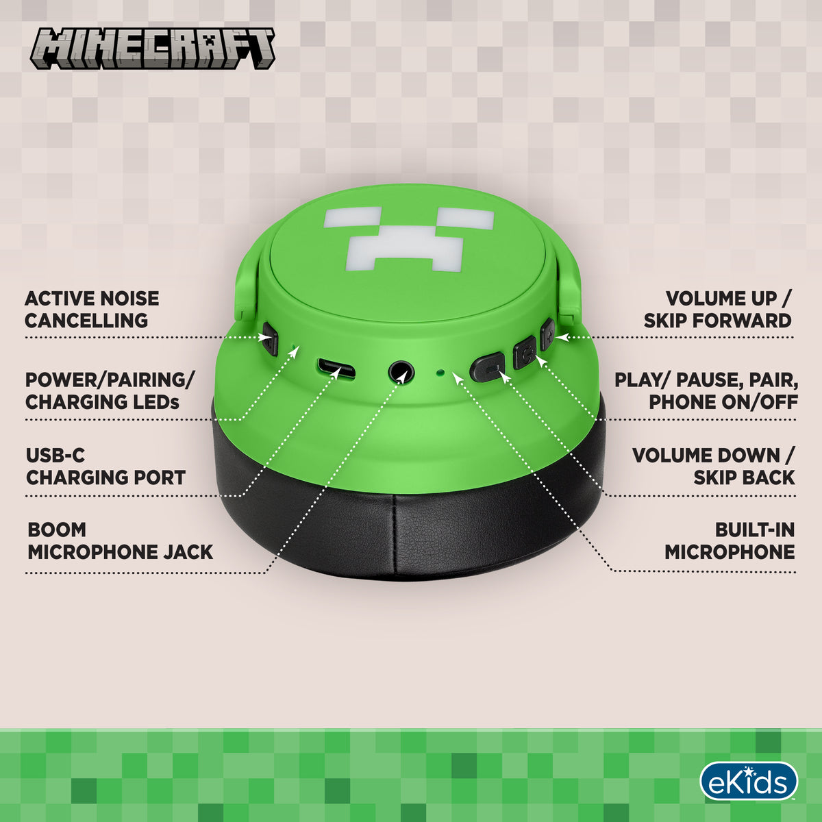 Minecraft Bluetooth Headphones with Boom Microphone