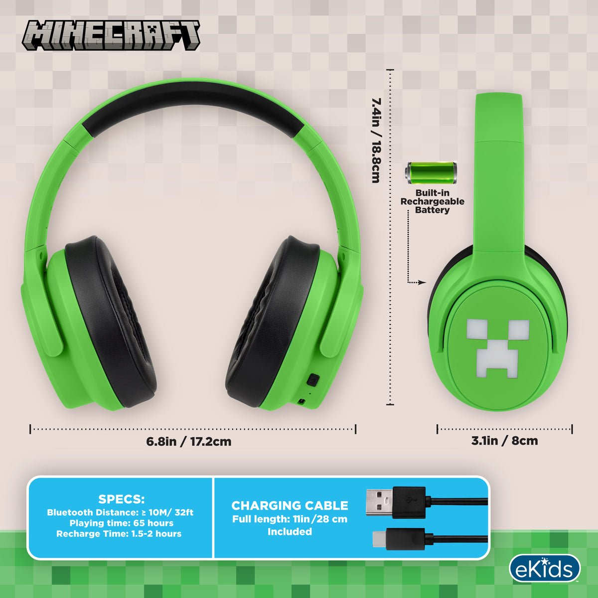 Minecraft Bluetooth Headphones with Boom Microphone