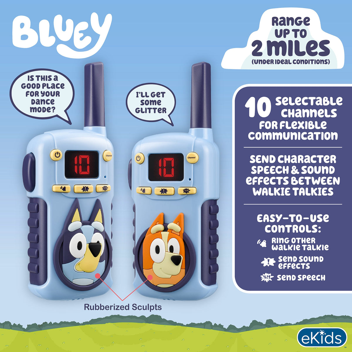 Bluey Long Range Walkie Talkies for Kids - Multi-Channel - eKids