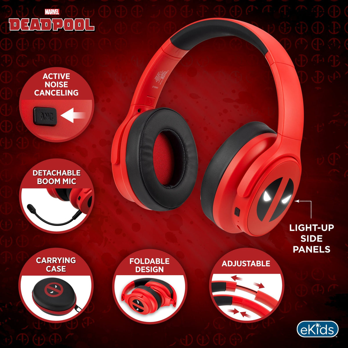 Deadpool Bluetooth Gaming Headphones with Boom Microphone - eKids