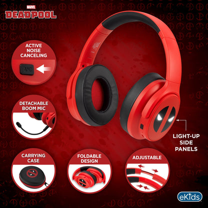 Deadpool Bluetooth Gaming Headphones with Boom Microphone - eKids