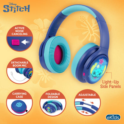 Disney Stitch Bluetooth Gaming Headphones with Boom Microphone - eKids