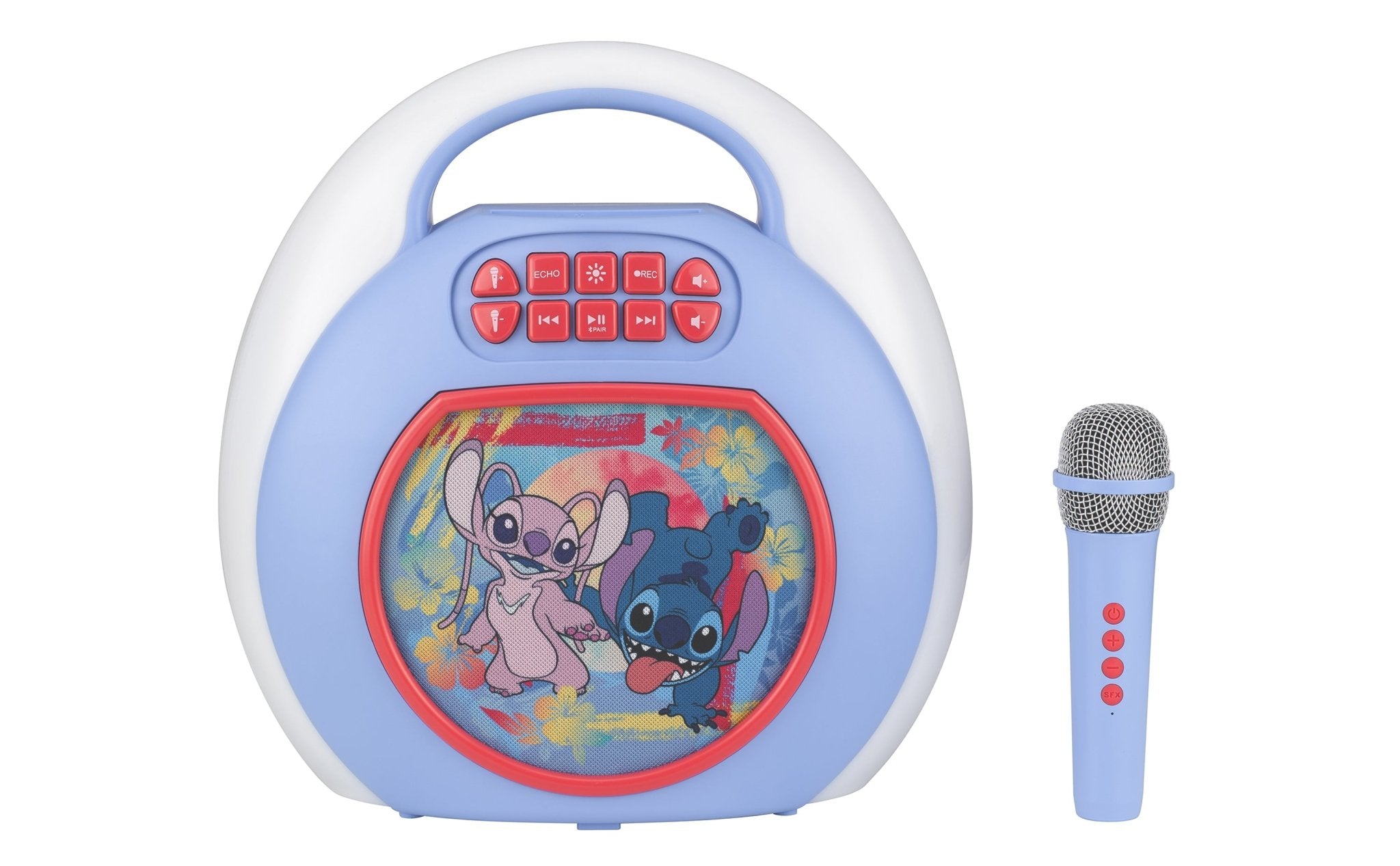 Disney Stitch karaoke machine with wireless microphone