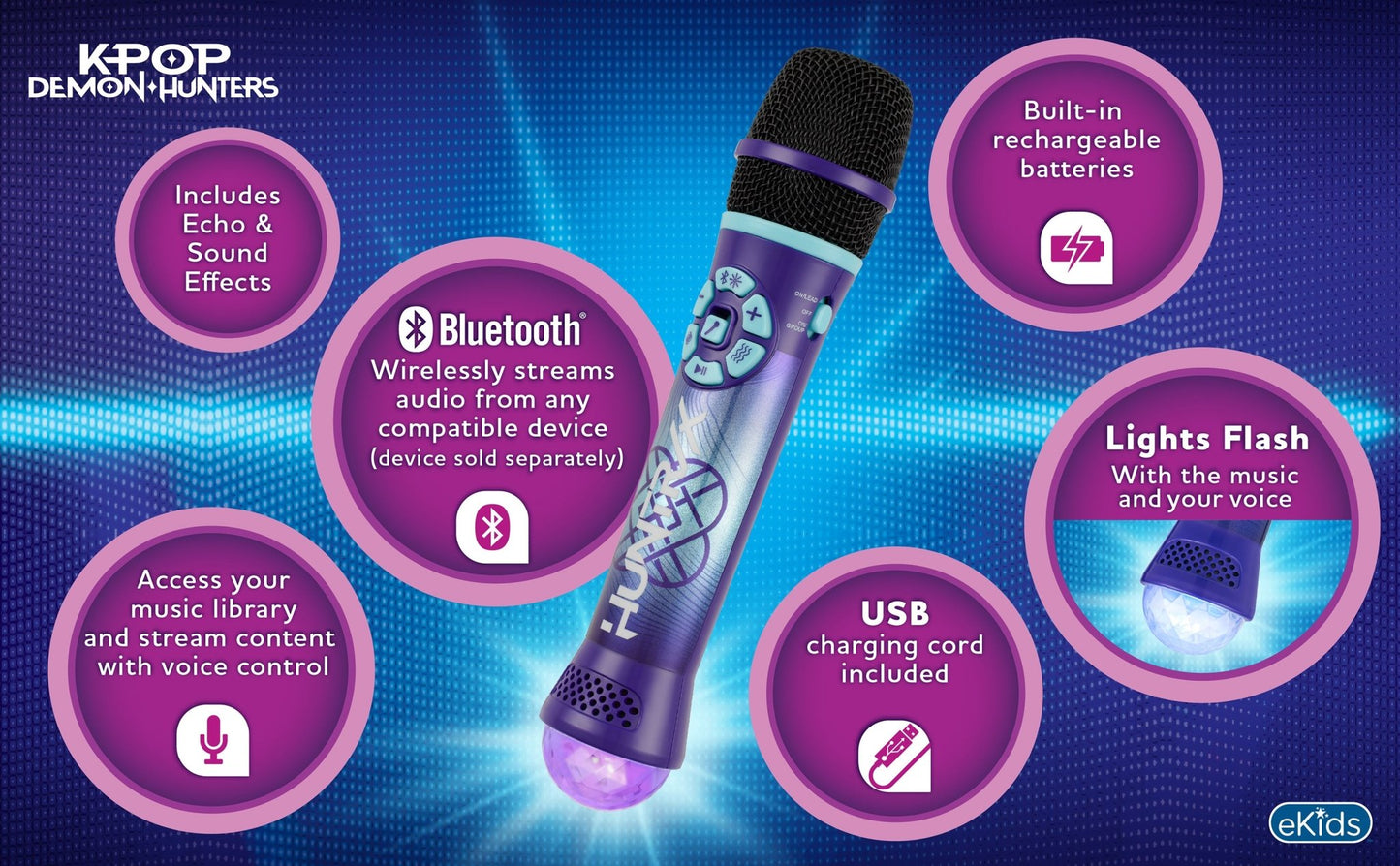 K-Pop Demon Hunters Bluetooth Karaoke Microphone for Kids - eKids