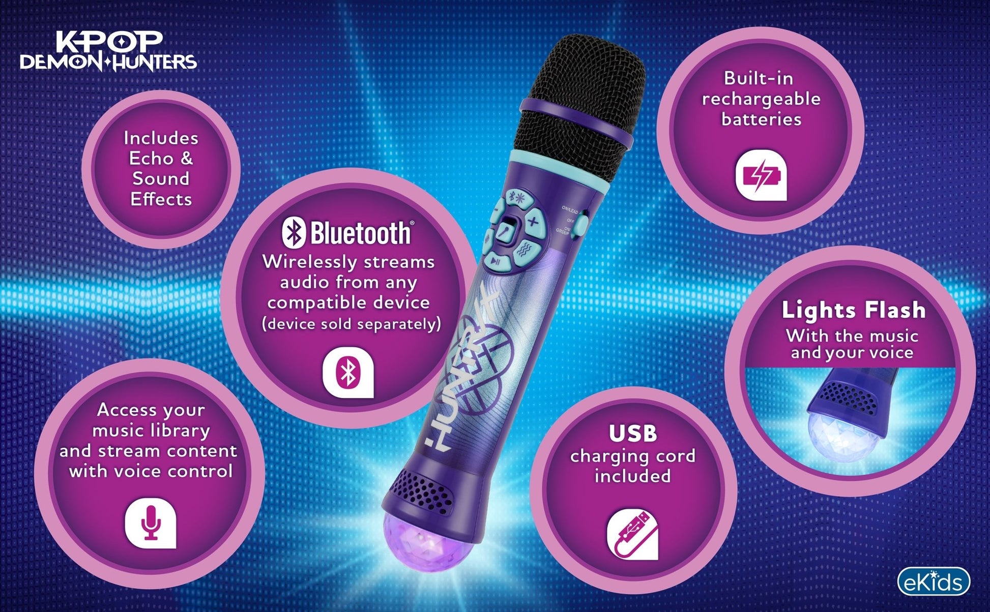 K-Pop Demon Hunters Bluetooth Karaoke Microphone for Kids - eKids