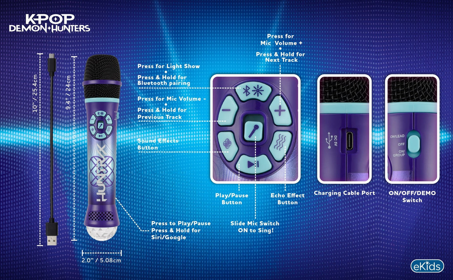 K-Pop Demon Hunters Bluetooth Karaoke Microphone for Kids - eKids