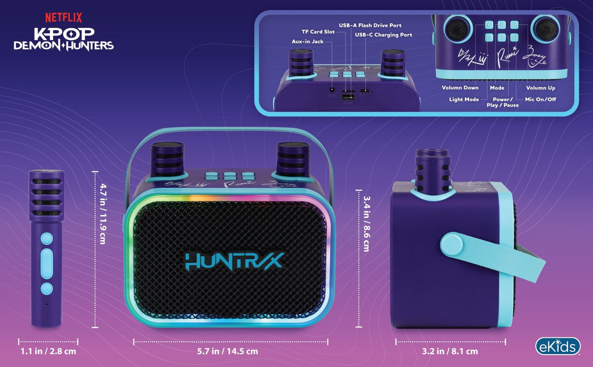 KPop Demon Hunters Bluetooth Karaoke Machine with 2 Wireless Microphones for Kids - eKids