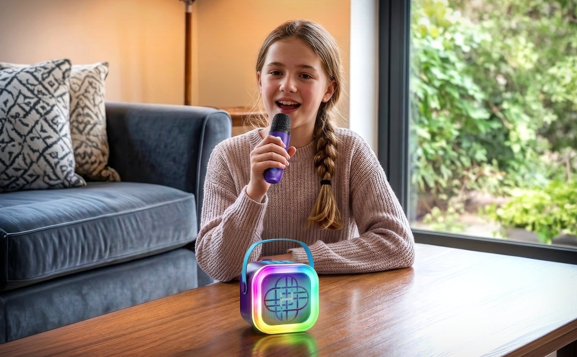 KPop Demon Hunters Bluetooth Karaoke Machine with Wireless Microphone for Kids (KP-450VM.EXv26) - eKids