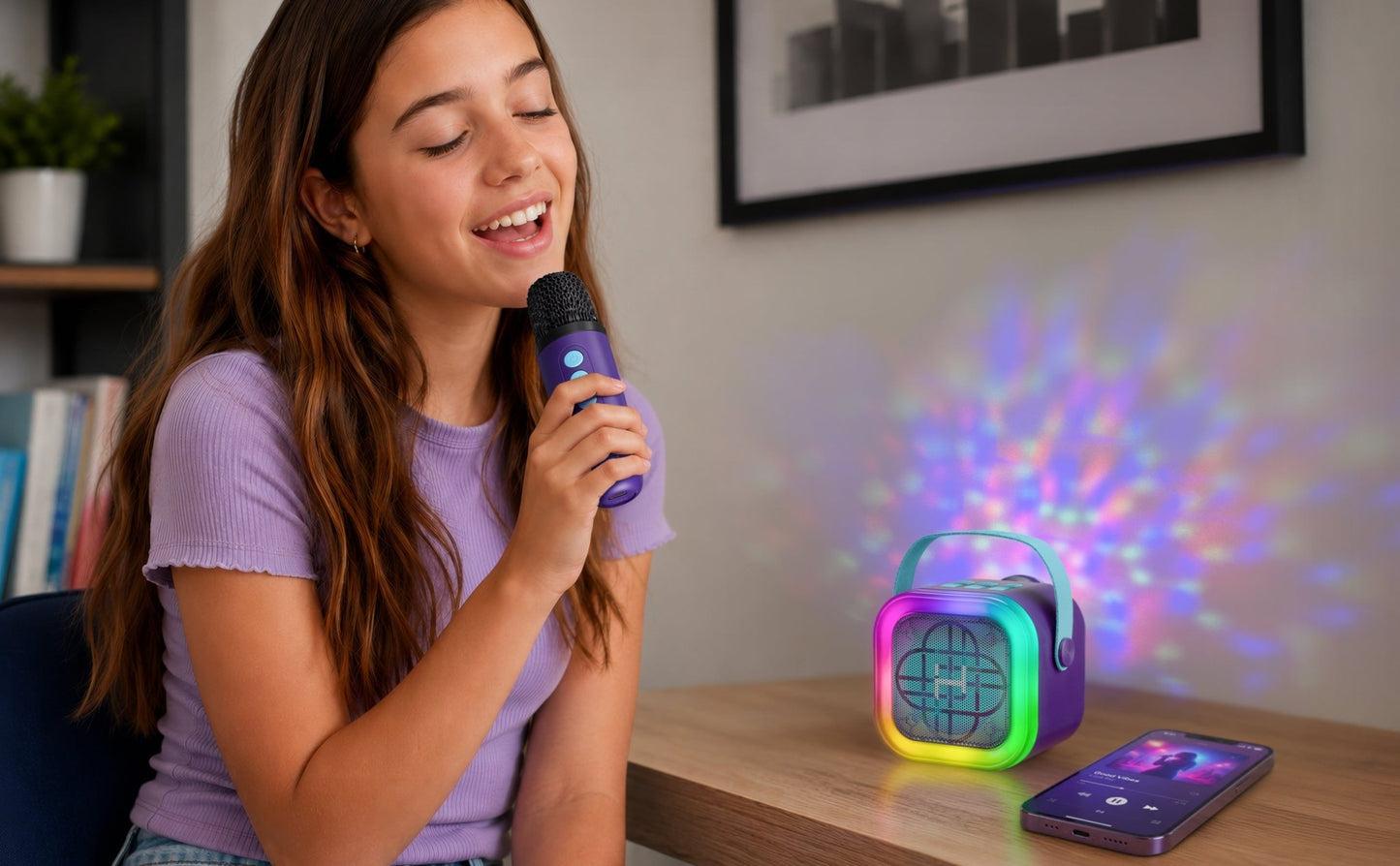 KPop Demon Hunters Bluetooth Karaoke Machine with Wireless Microphone for Kids (KP-450VM.EXv26) - eKids