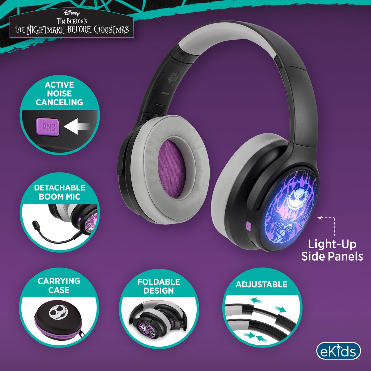 Nightmare Bluetooth Gaming Headphones with Boom Microphone - eKids
