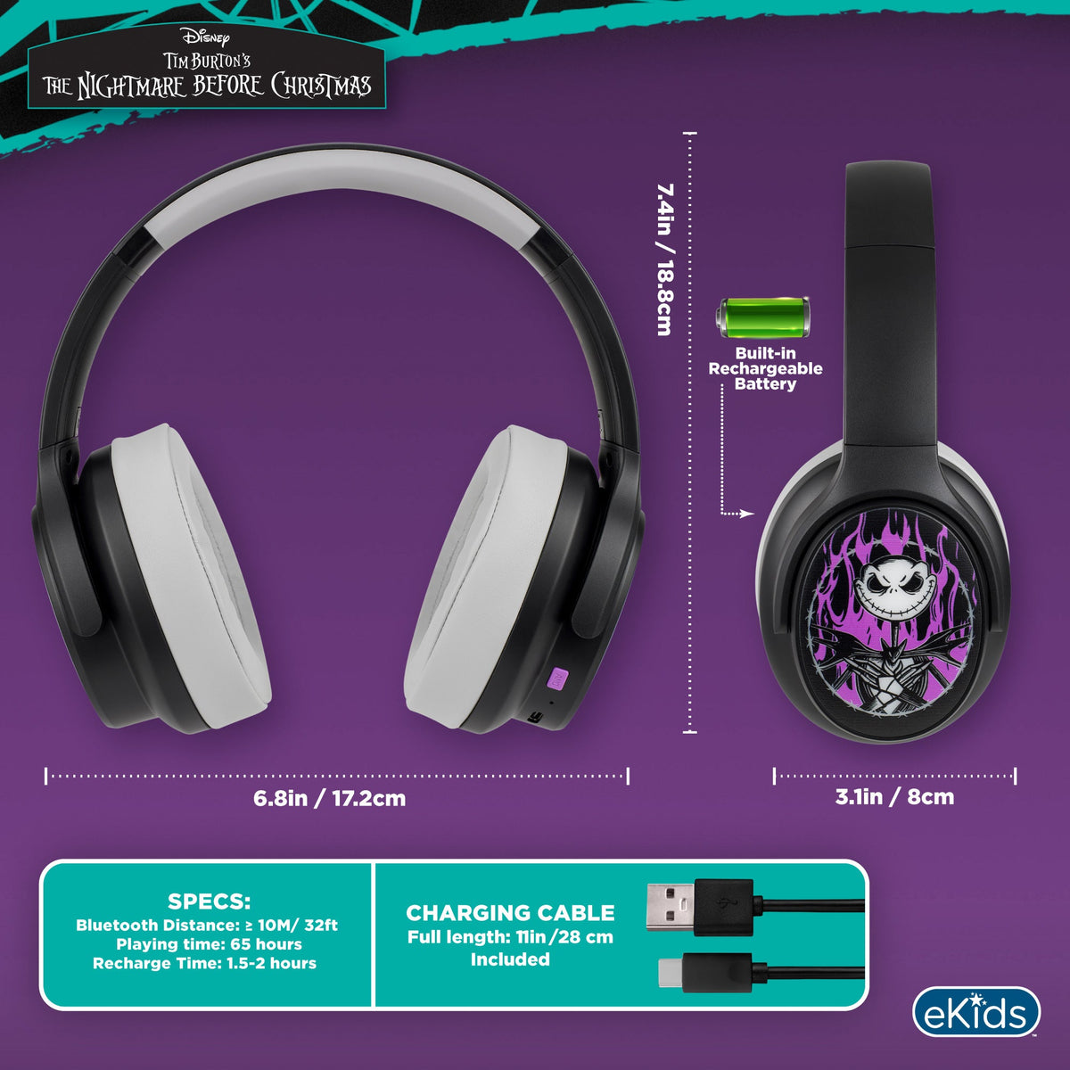 Nightmare Bluetooth Gaming Headphones with Boom Microphone - eKids