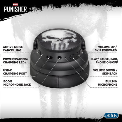 Punisher Bluetooth Gaming Headphones with Boom Microphone - eKids