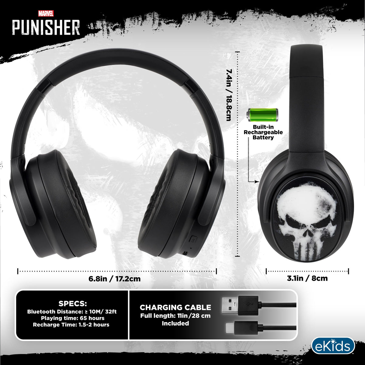 Punisher Bluetooth Gaming Headphones with Boom Microphone - eKids