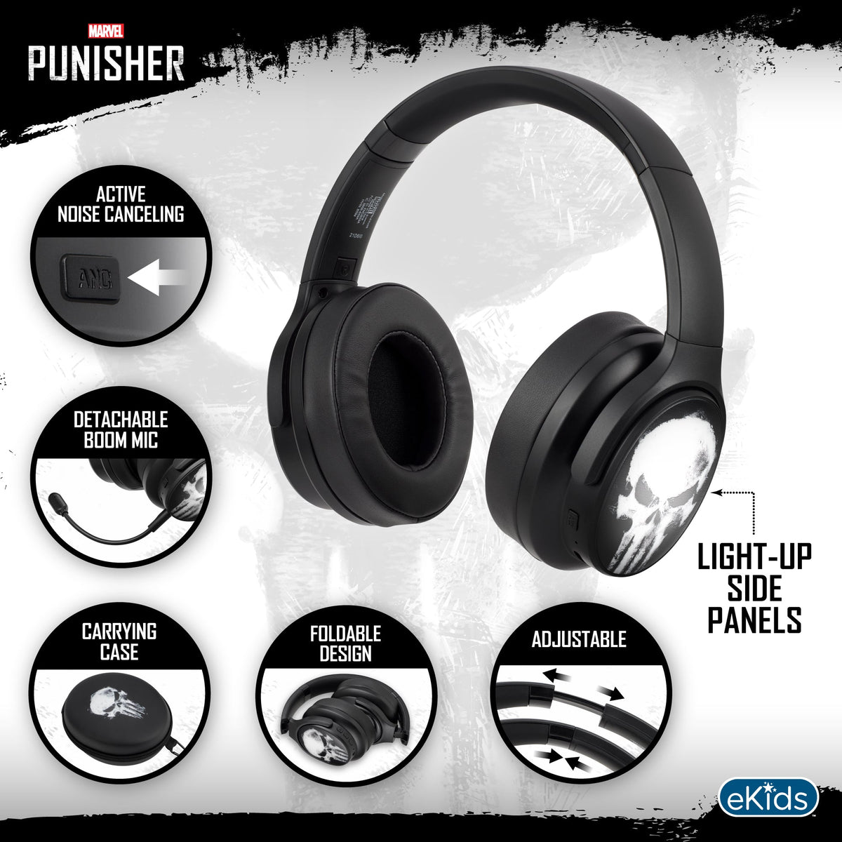 Punisher Bluetooth Gaming Headphones with Boom Microphone - eKids